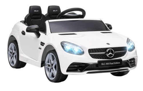 מכונית ממונעת 12V לילדים בדמות מרצדס Mercedes Benz SLC 300 עם שלט רחוק להורים, 2 מהירויות, אורות ומושב כפול - לבן 5
