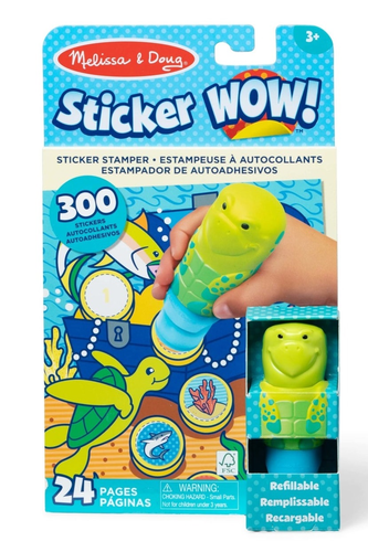 Sticker WOW! חוברת מדבקות 24 דפים עם מכשיר הדבקה אוטומטי ו 300 מדבקות - צב ים 1
