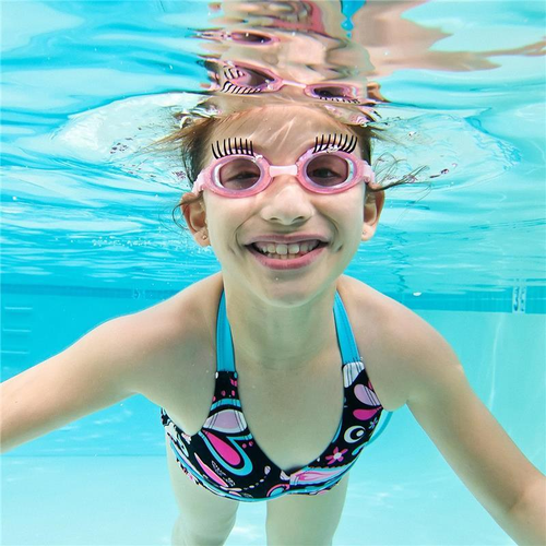 משקפת בריכה מעוצבת לילדים 100% סיליקון עם הגנת UV ומונע אדים - ריסים נוצצים ורוד (גיל 3+)  4