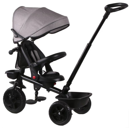 תלת אופן 3 ב 1 דגם TRIFUN עם כיסא נשכב ומסתובב 360 וגלגלי EVA ללא תקרים - אפור 2