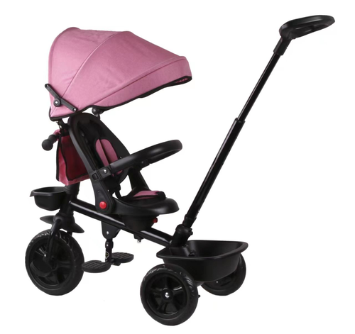 תלת אופן 3 ב 1 דגם TRIFUN עם כיסא נשכב ומסתובב 360 וגלגלי EVA ללא תקרים - ורוד 2