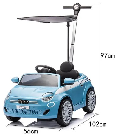 בימבה דחיפה בדמות FIAT 500 עם ידית הורה, דלתות נפתחות, גגון וצלילים - כחול 2