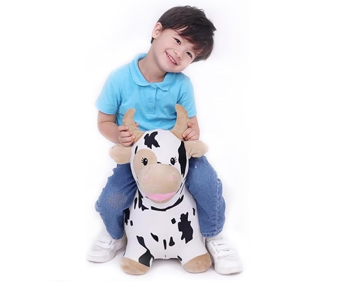 חיית קפיצות מתנפחת עם כיסוי בד רך ונעים ומשאבה - חד קרן לבן 5