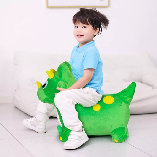 חיית קפיצות מתנפחת עם כיסוי בד רך ונעים ומשאבה - דינוזאור ירוק 2