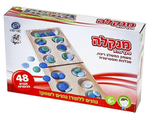 מנקלה - משחק חשיבה ואסטרטגיה מרתק עם לוח עץ ו 48 אבנים צבעוניות לשני משתתפים  1