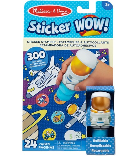 Sticker WOW! חוברת מדבקות 24 דפים עם מכשיר הדבקה אוטומטי ו 300 מדבקות - אסטרונאוט 1