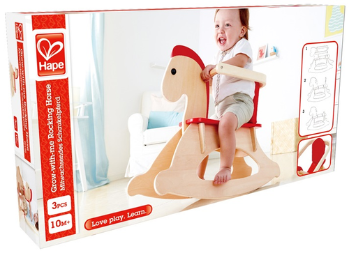 סוס נדנדה מעץ מלא עם משענת מרופדת ומעקה בטיחות ניתנים להסרה 8