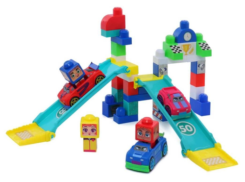 מארז הרכבה לפעוטות - מרוץ מכוניות 40 חלקים לבניה Build me Up עם 3 מכוניות משחק 2