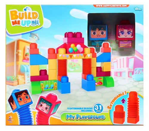 מארז הרכבה לפעוטות - עיר 31 חלקים לבניה Build me Up עם 4 לבנים גמישות 1