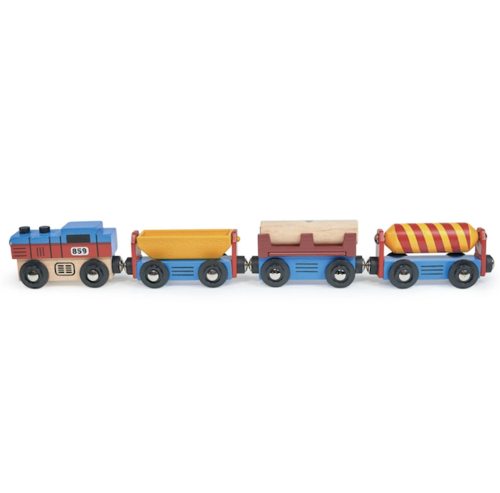 סט רכבת משא מעץ 4 חלקים עם קטר וחיבור מגנטי בין הקרונות 1