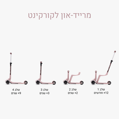 Xtend מיני רייד 4 ב 1 בימבה דחיפה מגיל שנה עד קורקינט מתקפל לגיל 9 - ורוד 7
