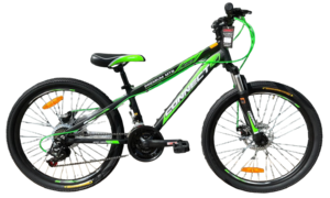 אופני הרים לנוער ומבוגרים קונקט פרימיום MTB עם שלדת אלומיניום, 21 הילוכים, גלגלי "24, בלמי דיסק ובולם זעזועים קדמי - שחור/ירוק