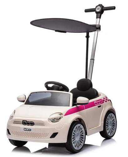 בימבה דחיפה בדמות FIAT 500 עם ידית הורה, דלתות נפתחות, גגון וצלילים - לבן 1