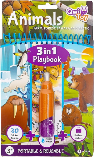 חוברת צביעה טוש מים, מדבקות ותלת מימד 3 ב 1 - בעלי חיים 1