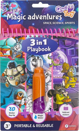חוברת צביעה טוש מים, מדבקות ותלת מימד 3 ב 1 - הרפתקה קסומה 1