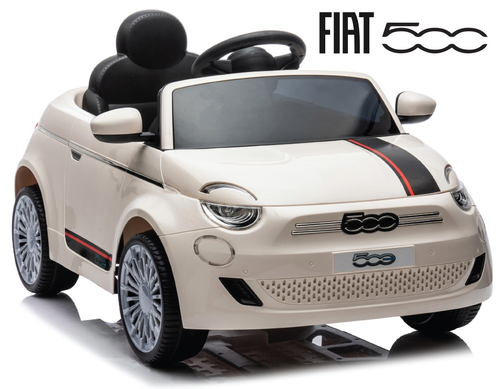 מכונית ממונעת 12V לילדים FIAT 500 עם שלט רחוק, אורות ומושב דמוי עור - לבן 1