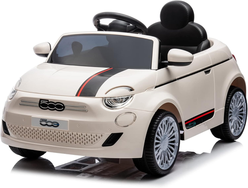 מכונית ממונעת 12V לילדים FIAT 500 עם שלט רחוק, אורות ומושב דמוי עור - לבן 2