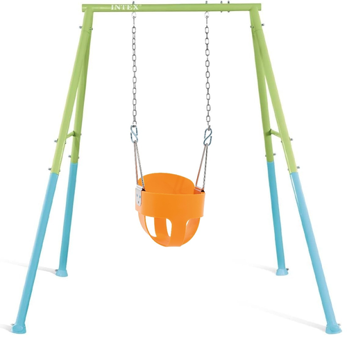 מתקן חצר ממתכת 2 ב 1 עם נדנדת פעוט ובוגר - צבעוני 2