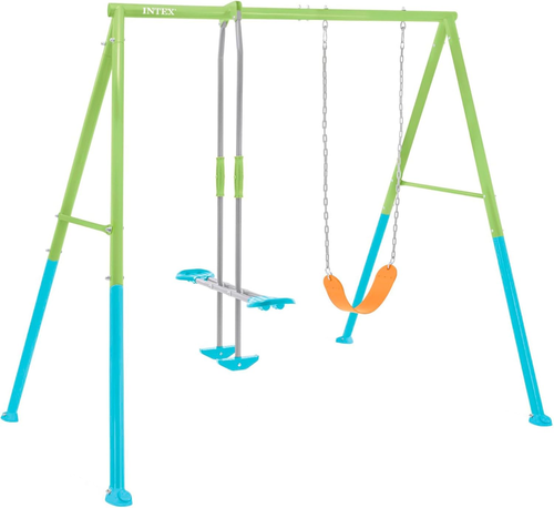 מתקן חצר ממתכת ל 3 לילדים עם 2 נדנדות - צבעוני 1
