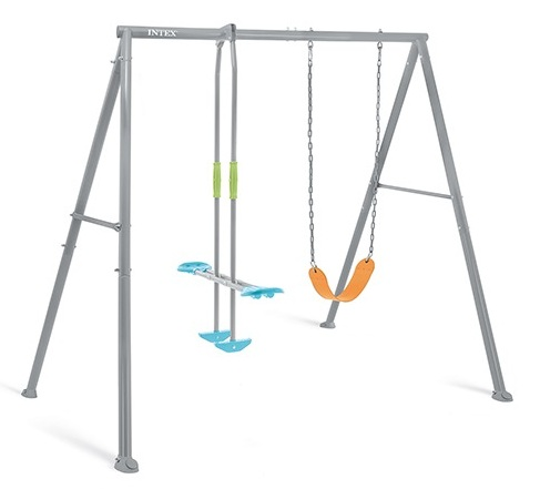 מתקן חצר ממתכת ל 3 לילדים עם 2 נדנדות - אפור 1
