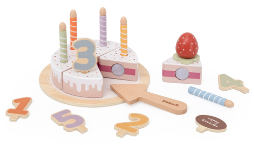 עוגת יום הולדת מעץ 26 חלקים עם נרות, תותים, מספרים, מגש ומרית 1