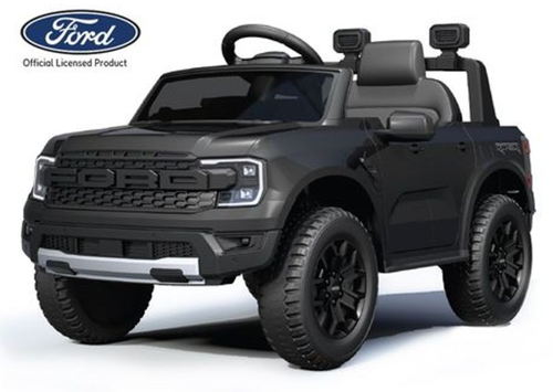 מכונית ממונעת 12V לילדים פורד ריינג'ר FORD Ranger עם שלט רחוק, אורות ומושב דמוי עור - שחור
