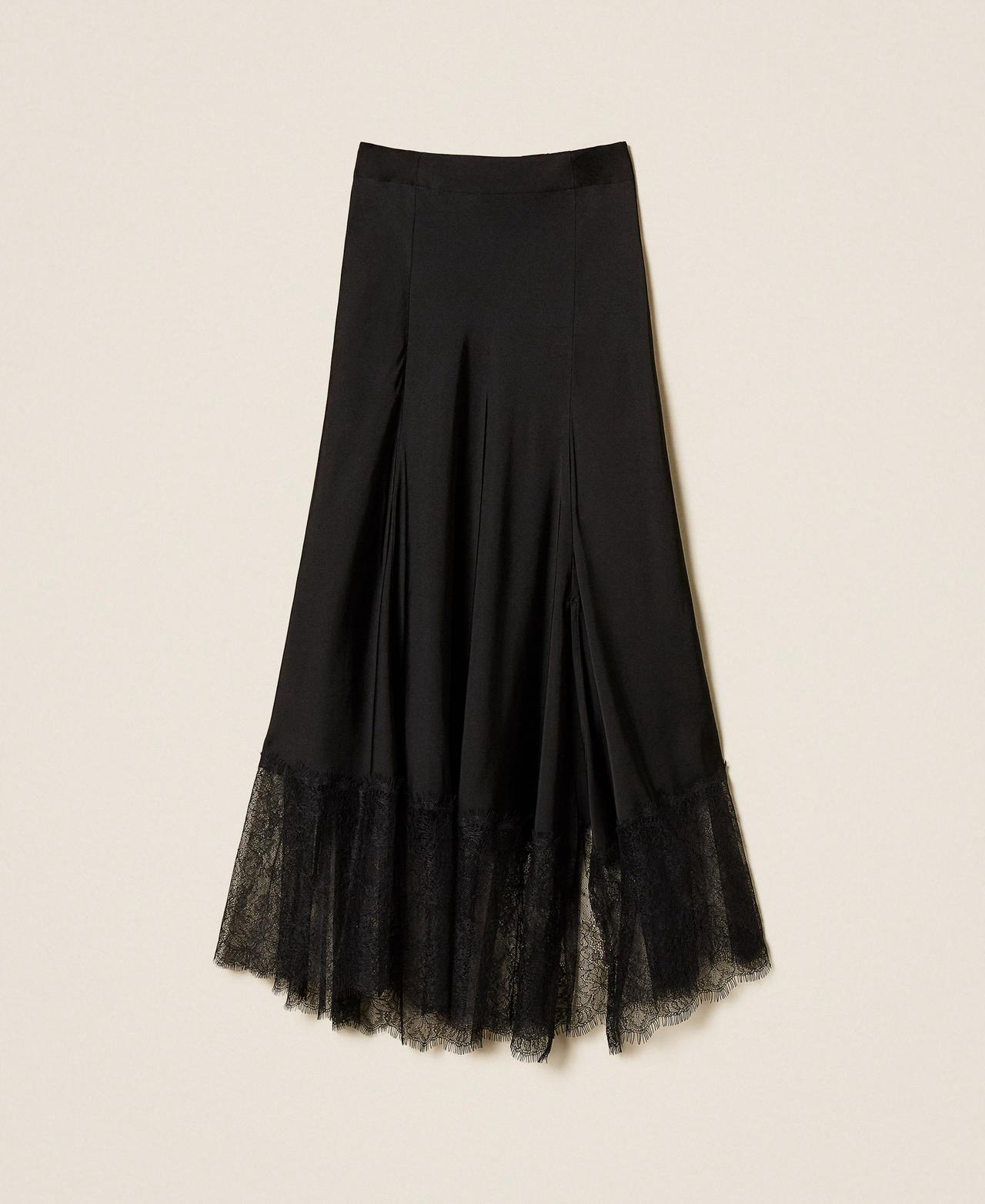 Satin midi skirt with lace
