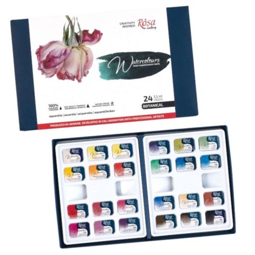 סט 24 טבליות צבעי מים בקופסת קרטון Rosa Gallery Botanical 