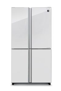מקרר 4 דלתות 525 ליטר של חברת SHARP דגם SJ-8590WH זכוכית לבנה Inverter כולל פיקוד שבת מובנה רוחב: 89.2 ס״מ