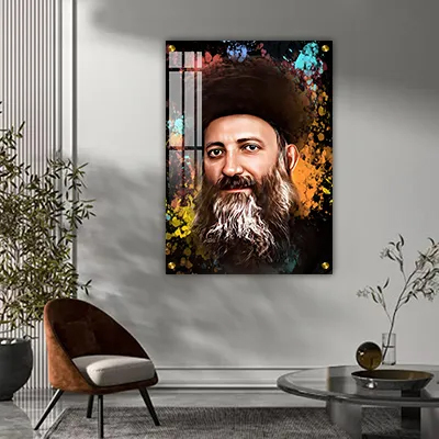 תמונות צדיקים - ציור של הרב קוק בעיצוב מרשים גוון שחור צבעוני קנבס/זכוכית