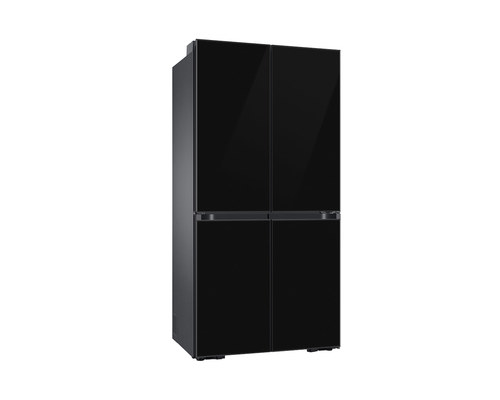 מקרר ביספוק 4 דלתות 648 ליטר samsung זכוכית שחורה פיקוד שבת הרב הלפרין מובנה RM70F63REW  גב פנימי לבן רוחב: 91.2 ס״מ