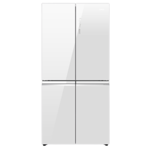 מקרר 4 דלתות Haier HRF4560FW 463 ליטר זכוכית לבן  כולל משמרת שבת אינוורטר No frost רוחב: 83 ס״מ