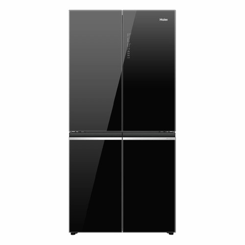 מקרר 4 דלתות Haier HRF4560FB נפח 463 ליטר ליטר זכוכית שחורה כולל משמרת שבת אינוורטר No frost רוחב: 83 ס״מ