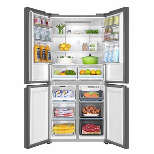 מקרר 4 דלתות Haier HRF4560FB נפח 463 ליטר ליטר זכוכית שחורה כולל משמרת שבת אינוורטר No frost רוחב: 83 ס״מ