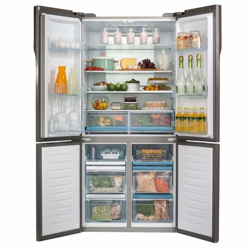 מקרר 4 דלתות Haier  מנוע אינברטר HRF6200FB זכוכית שחור  632 ליטר נפח אישור משמרת שבת אוטומטי. רוחב:91 ס