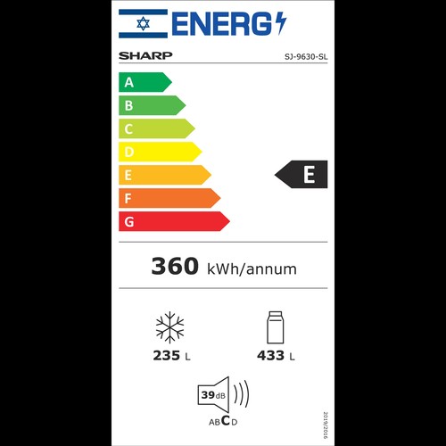 מקרר 5 דלתות 668 ליטר חברת Sharp דגם SJ-9630 SL -נירוסטה מושחרת התקן שבת צומת בטכנולוגיית SHARP Inverter רוחב: 90.8 ס