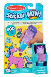 Sticker WOW! חוברת מדבקות 24 דפים עם מכשיר הדבקה אוטומטי ו 300 מדבקות - חד קרן סגול
