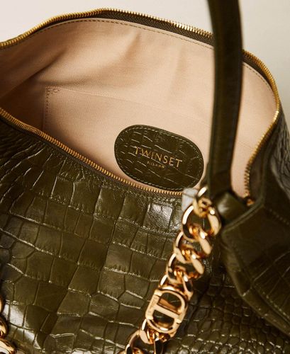 “Liliane” crocodile print leather bag