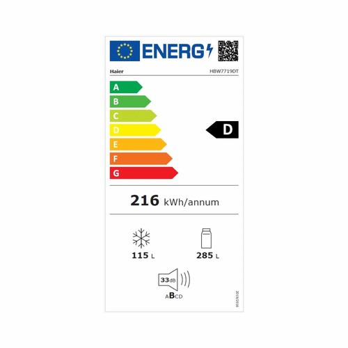 מקרר אינטגרלי מלא הפוך 300 ליטר HBW7719DT כולל פיקוד שבת מובנה Haier No Frost רוחב: 70 ס