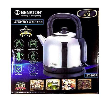 קומקום חשמלי ג'מבו 4.3 ליטר עשוי נירוסטה מבית BENATON