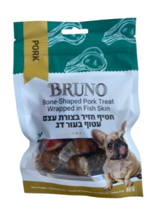 ברונו חטיף חזיר בצורת עצם עטוף בעור דג 80 גר