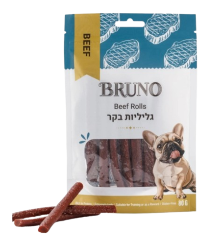 ברונו חטיף גליליות בקר 80 גר' לכלב