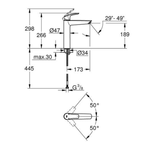 ברז לכיור רחצה מונח יורוסמארט גרואה 23971003 GROHE, Eurosmart‏
