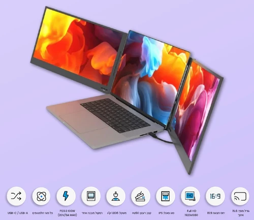 זוג מסכים ניידים OFIYAA Tri-Screen S2 Pro 14 שני מסכים אופייה