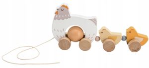 צעצוע עץ למשיכה ועידוד הליכה - תרנגולת ואפרוחים