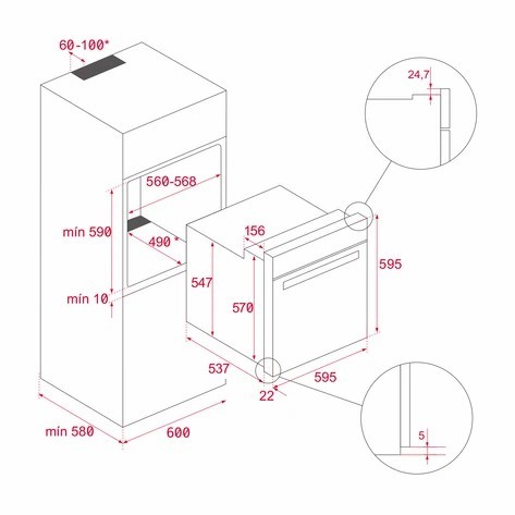 תנור בנוי פירוליטי Teka HLB-8406P AirFry – זכוכית שחורה – רוחב 59.5 ס