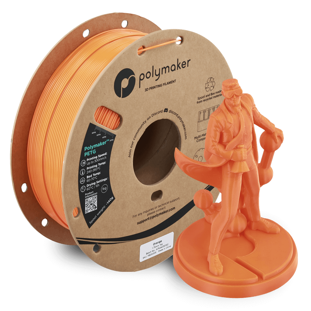 פילמנט PETG כתום להדפסה מהירה 1 ק"ג 1.75 מ"מ-  Polymaker PETG Orange