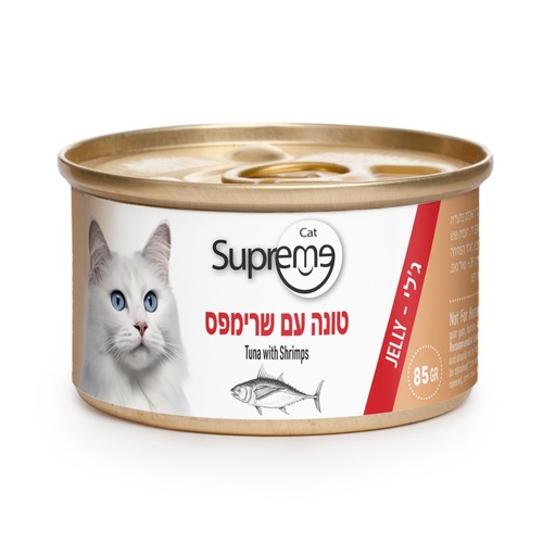 שימור מעדן ג'לי טונה ושרימפס 85 גרם לחתולים 