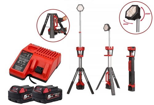עמוד תאורה 18V נטען M18 SAL-0 כולל 2 סוללות 5AH מבית Milwaukee