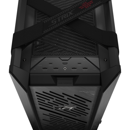 מארז ROG Strix Helios II עם זכוכית מחוסמת וכוננות לקירור עוצמתי וחומרה מתקדמת.